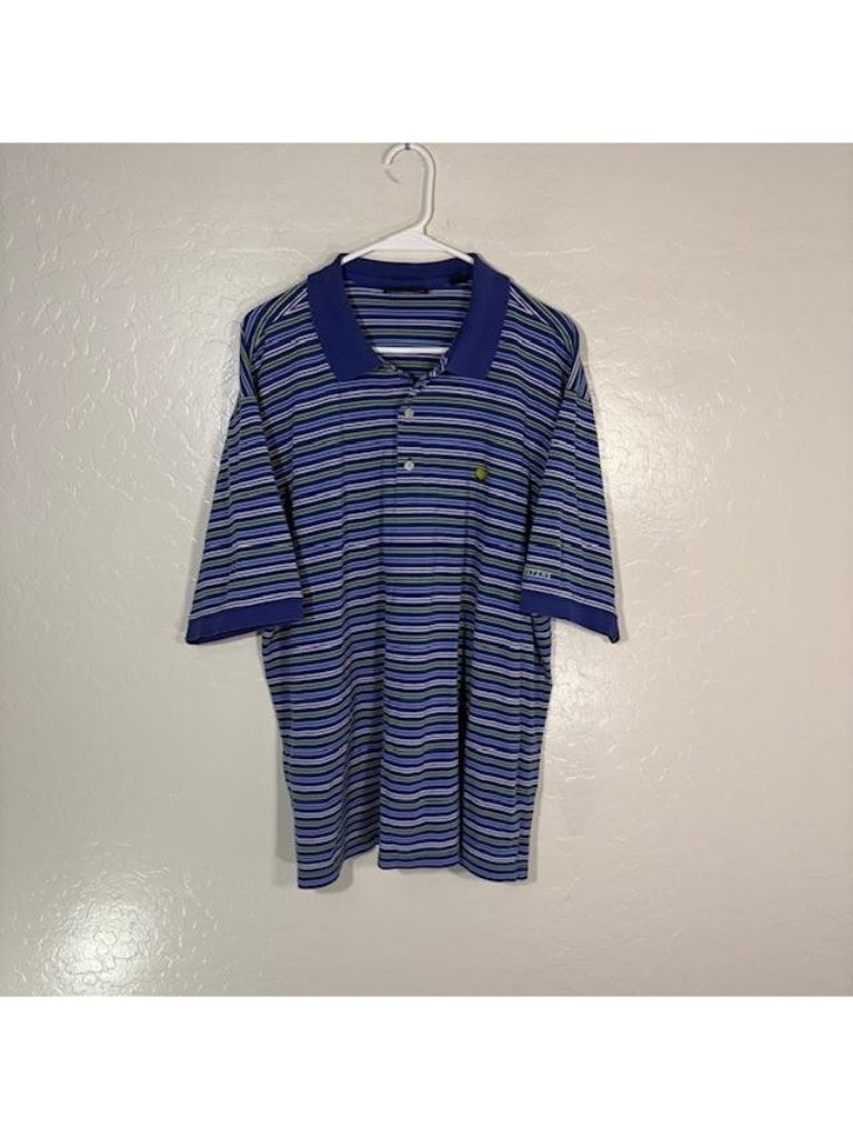 Masters Collection Polo Shirt Mens Xl Blue Stripe 100 Cotton Golf Masters Logo